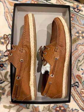 Bloomingdale's Cognac Leather Boat Shoes with Rope Trim